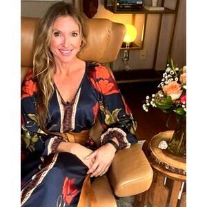 NWT Chelsea & Violet Chloe Print Floral Crew Neck Long belted Maxi Dress size 6